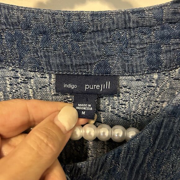 Pure Jill Jacket Womens M Blue Indigo Floral Jacquard Textured Boho Mature Offic - Picture 5 of 10